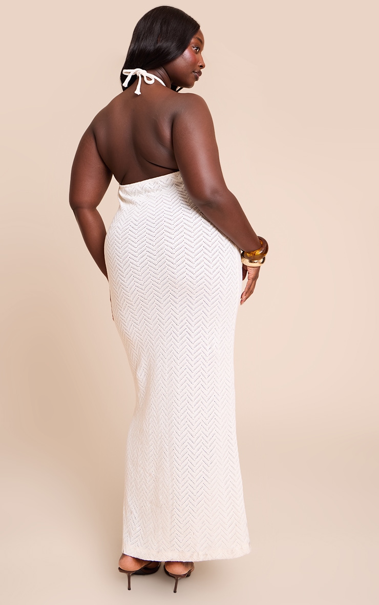 Plus Cream Textured Tie Halter Maxi Dress image 2
