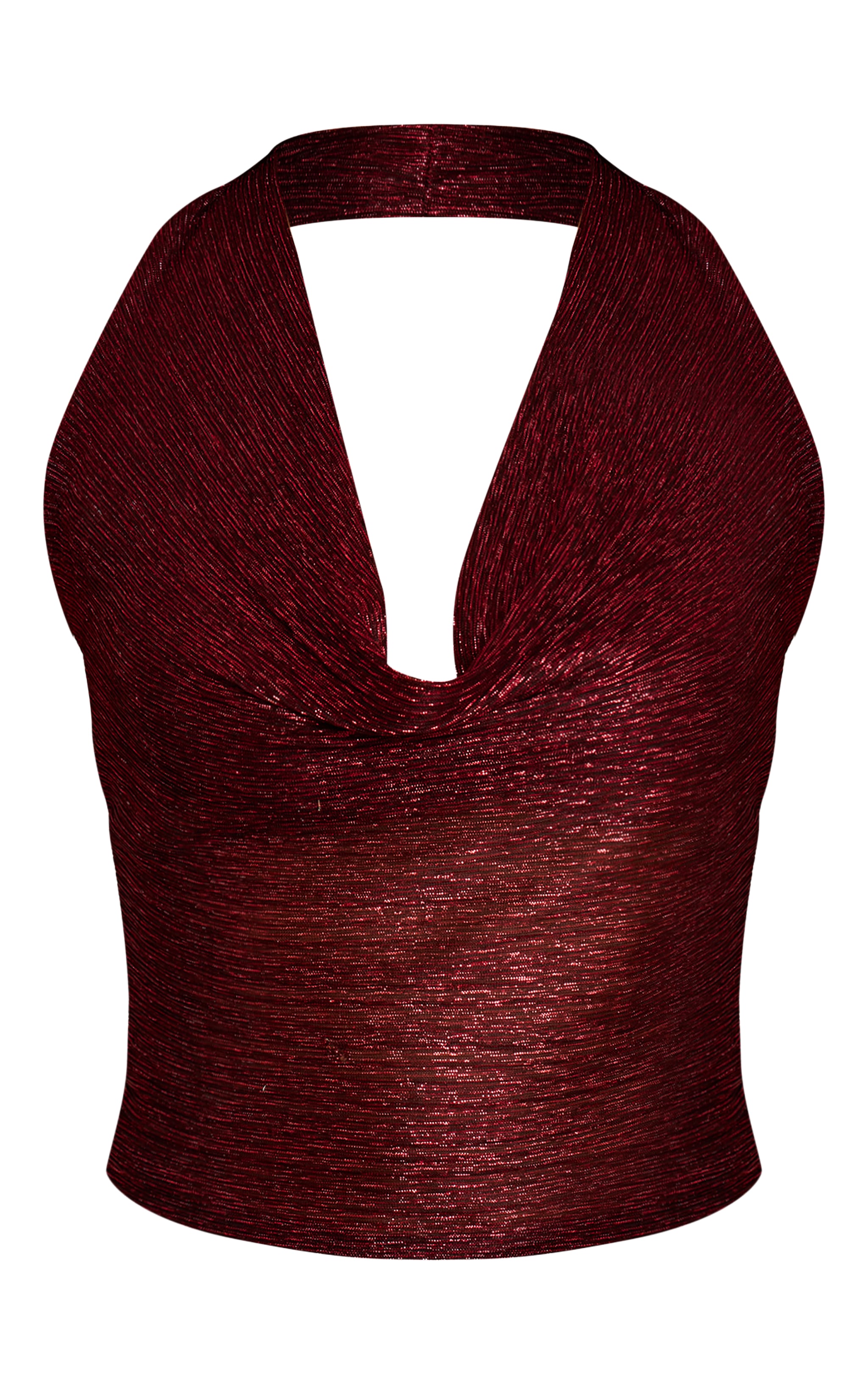 Dark Wine Shimmer Pleated Cowl Neck Top image 5