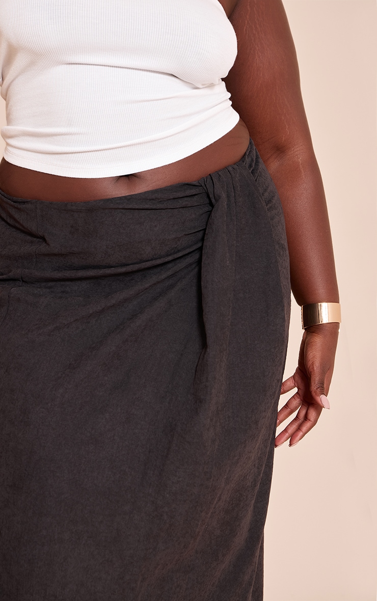 Plus Black Peachskin Drape Front Maxi Skirt image 4
