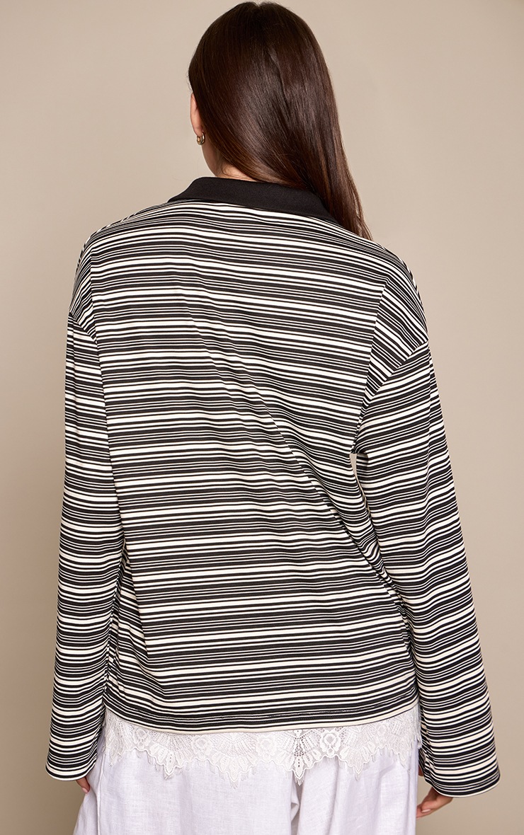 Black Stripe Lace Trim Detail Rugby Style Top  image 2