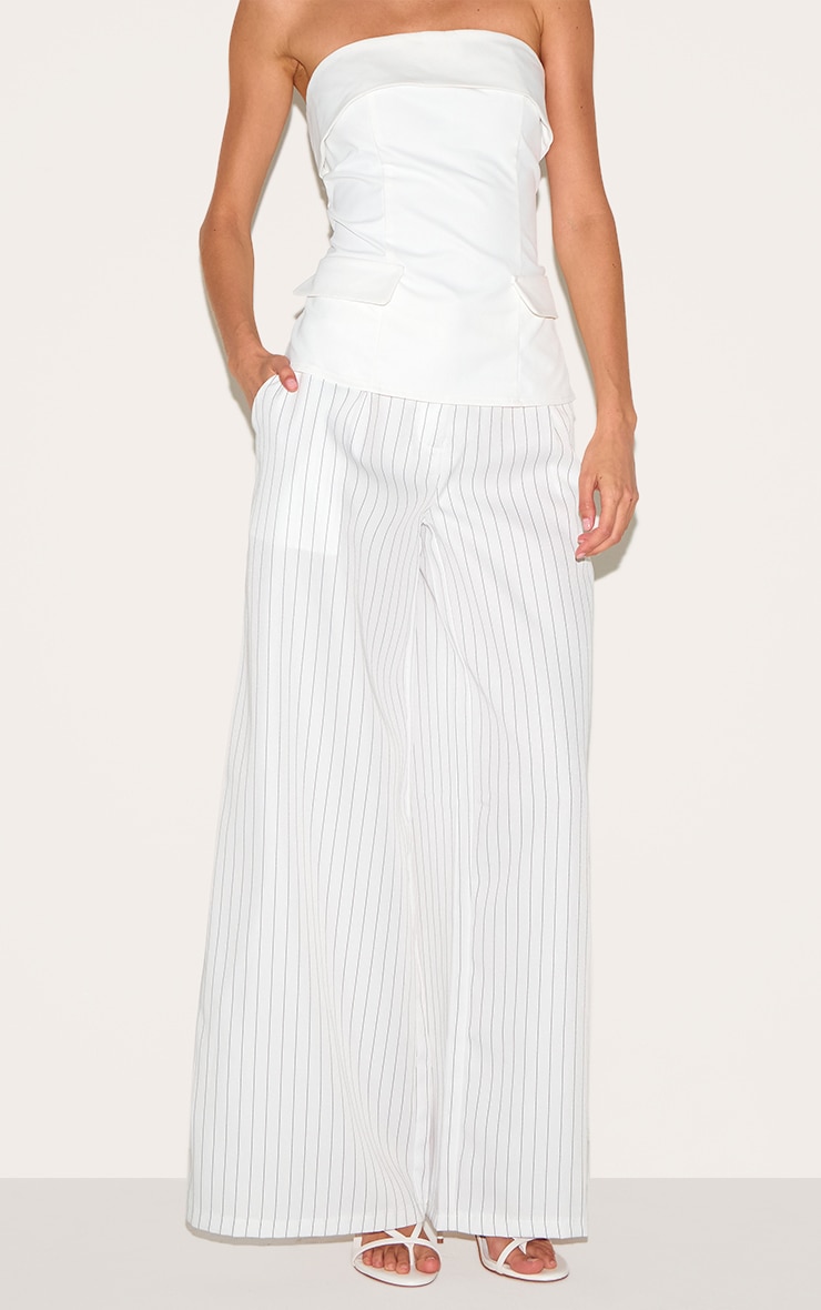 White Maxi Pinstripe Tailored Woven Straight Leg Pants image 2