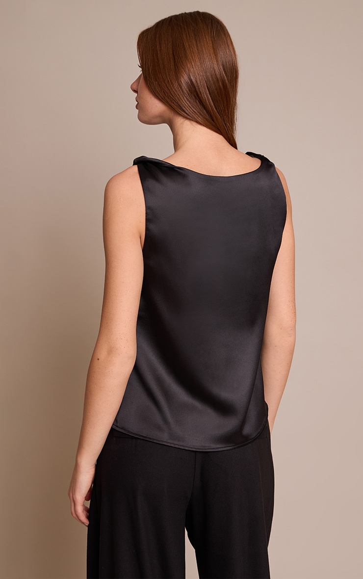 Black Satin Twist Sleeve Cami Top image 2