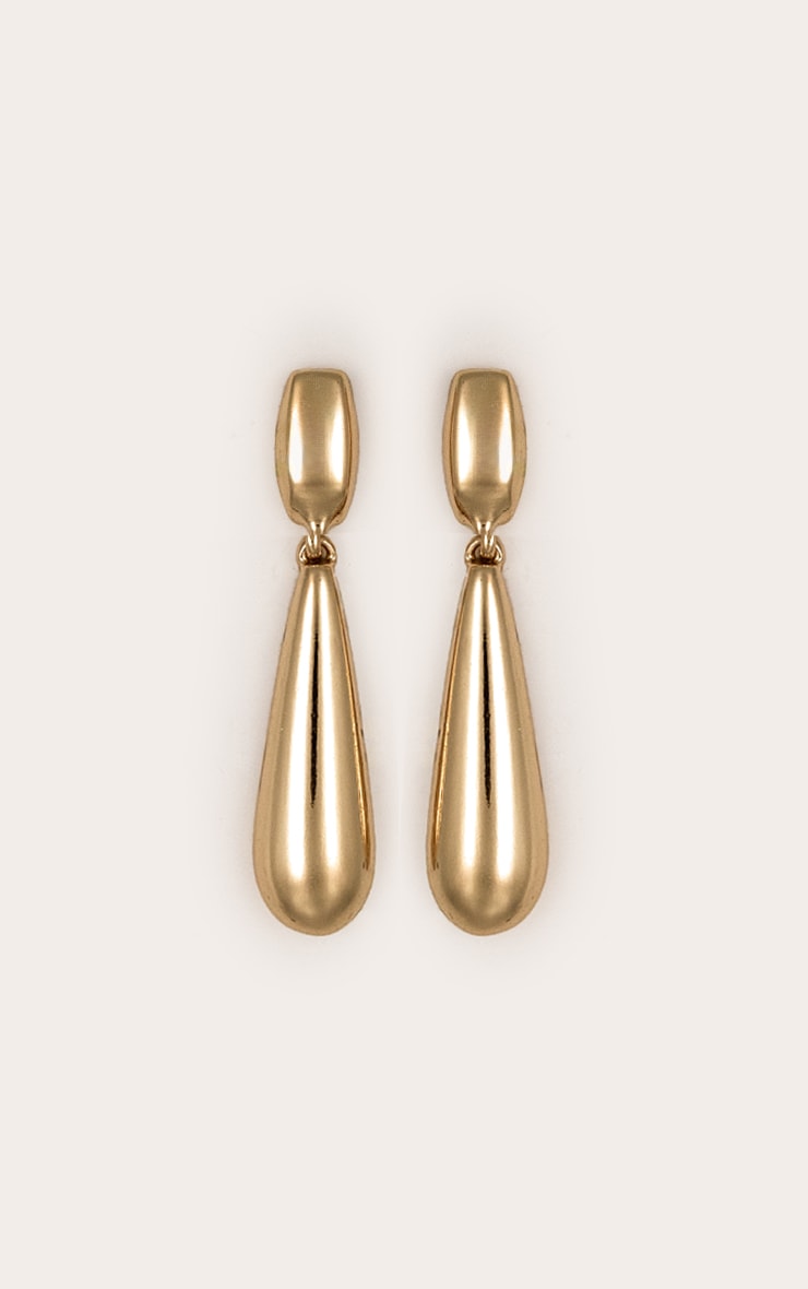 Gold Smooth Double Teardrop Draped Earrings image 2