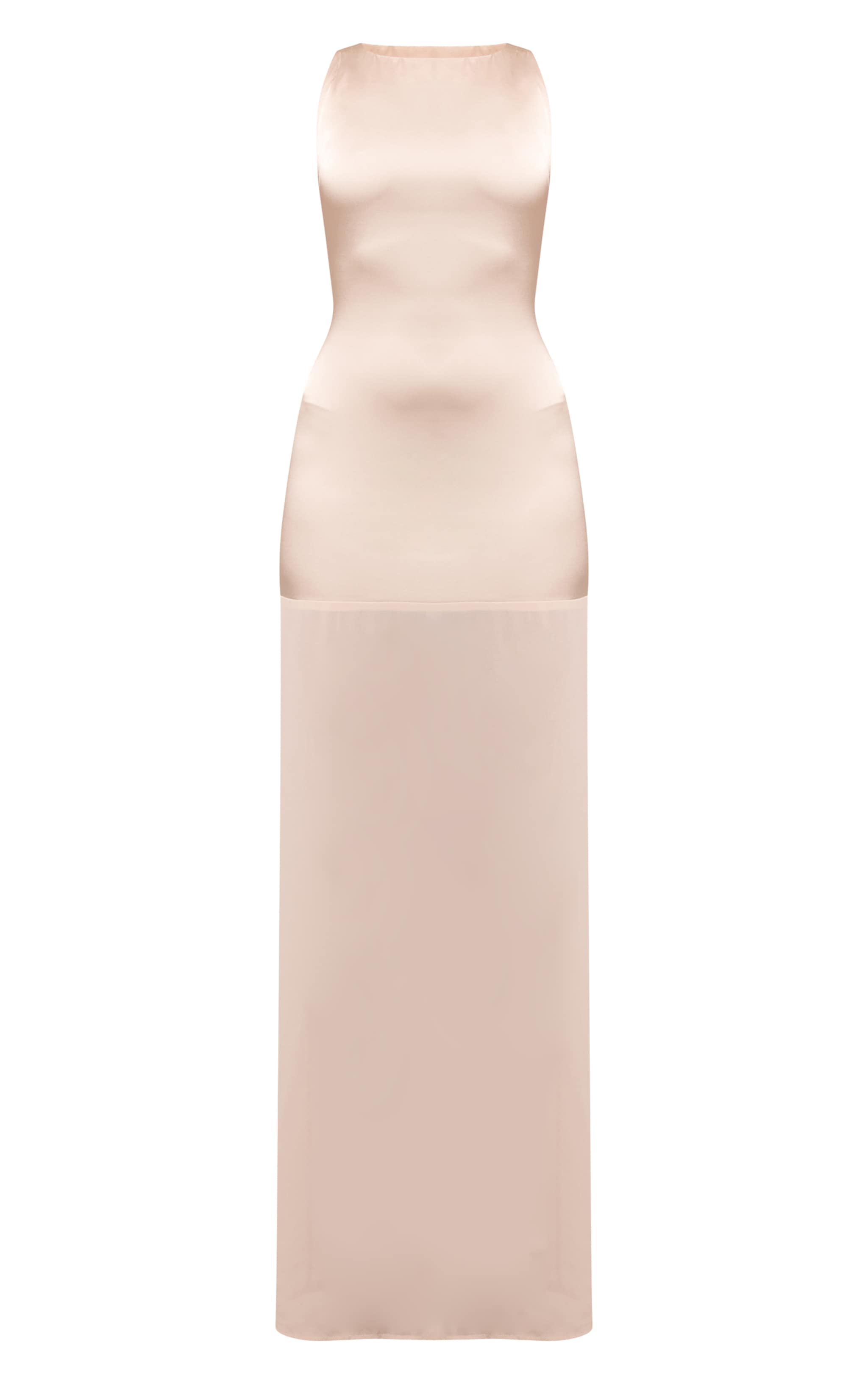 Stone Satin Boat Neck Chiffon Detail Maxi Dress image 5