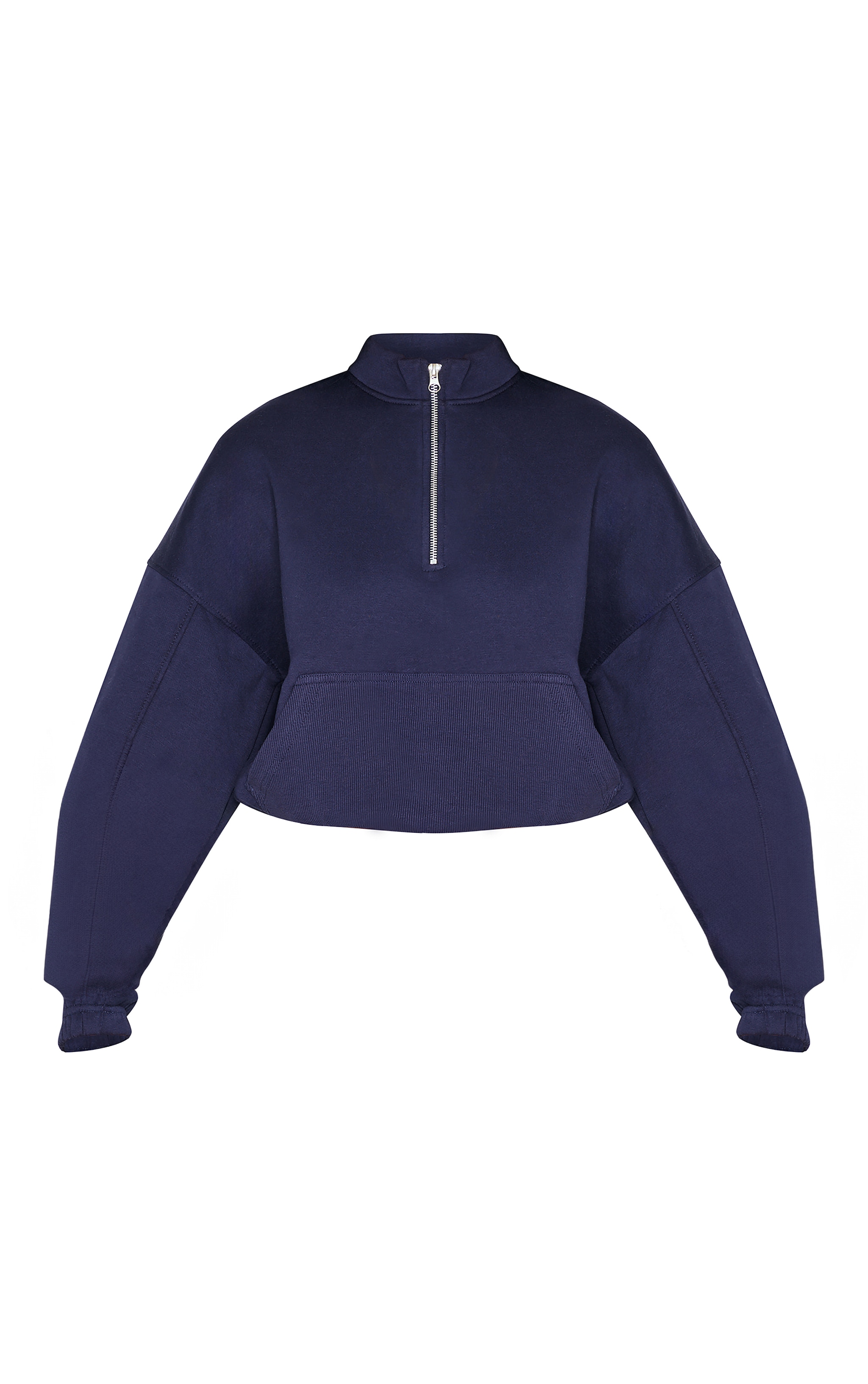 Blue Grey Rib Pocket Seam Detail Half Zip Sweatshirt image 5