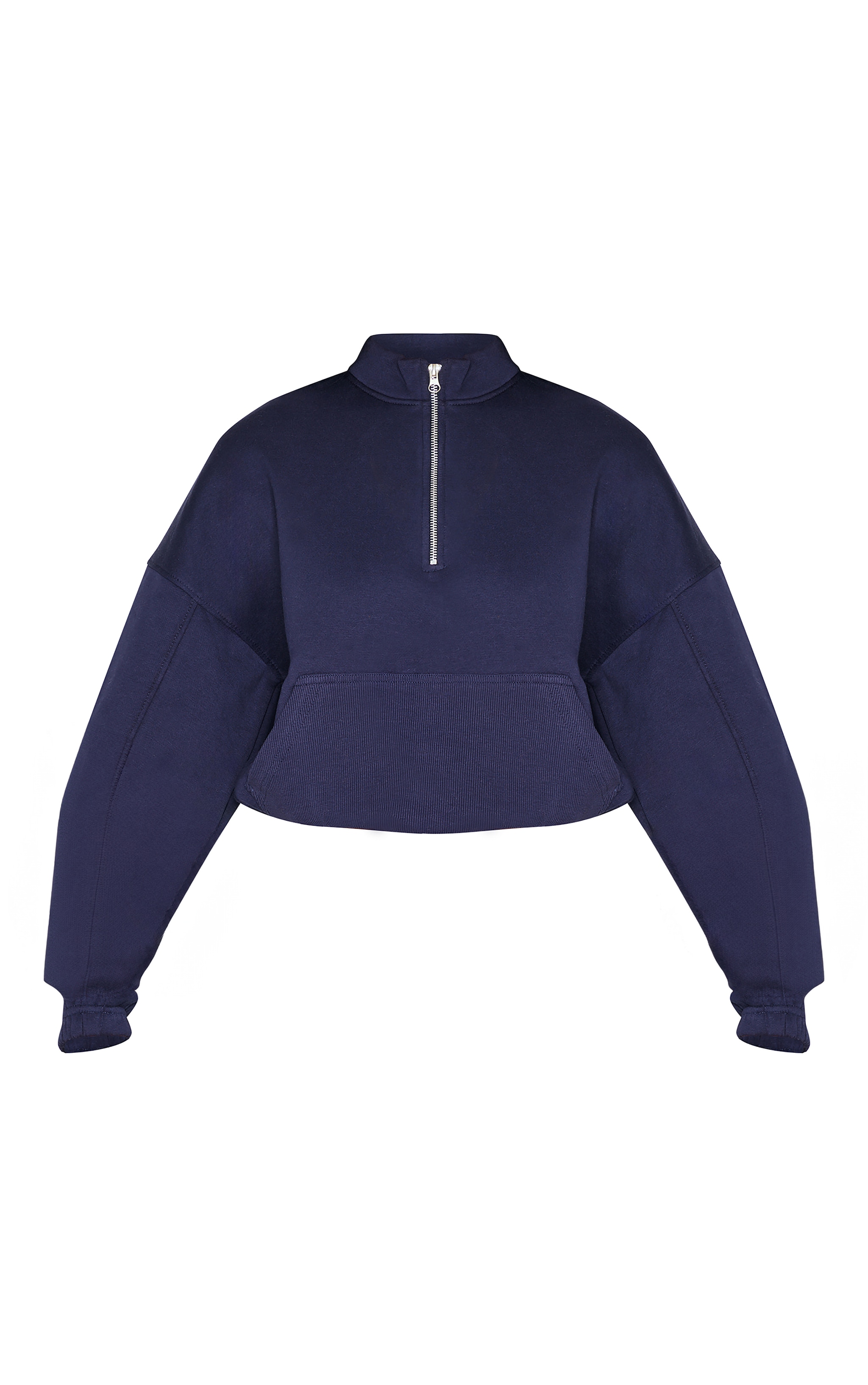 Blue Grey Rib Pocket Seam Detail Half Zip Sweatshirt image 5