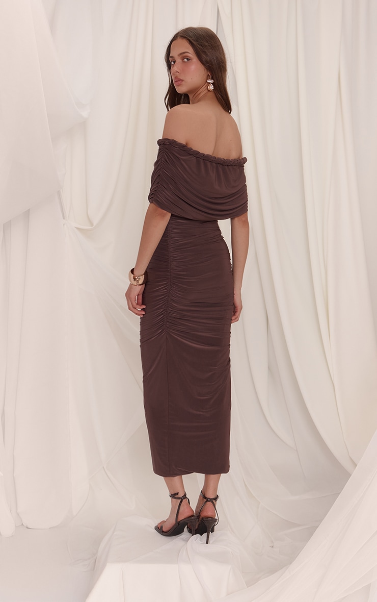 Chocolate Brown Slinky Plait Bandeau Maxi Dress image 2