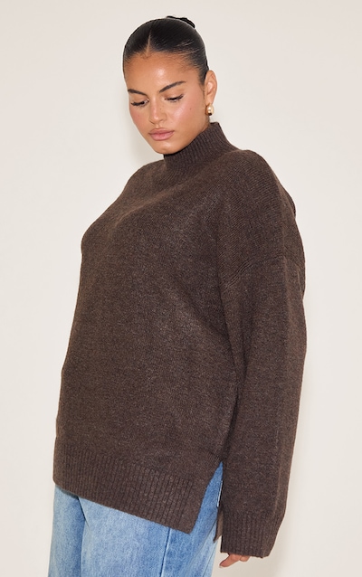 Plus Chocolate Knit Oversized Polo Neck Jumper
