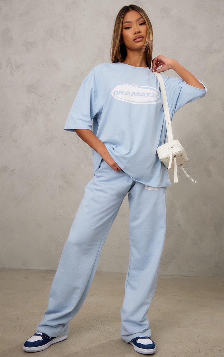 Blue Grey Graphic Printed Oversized Longline T-shirt image 3