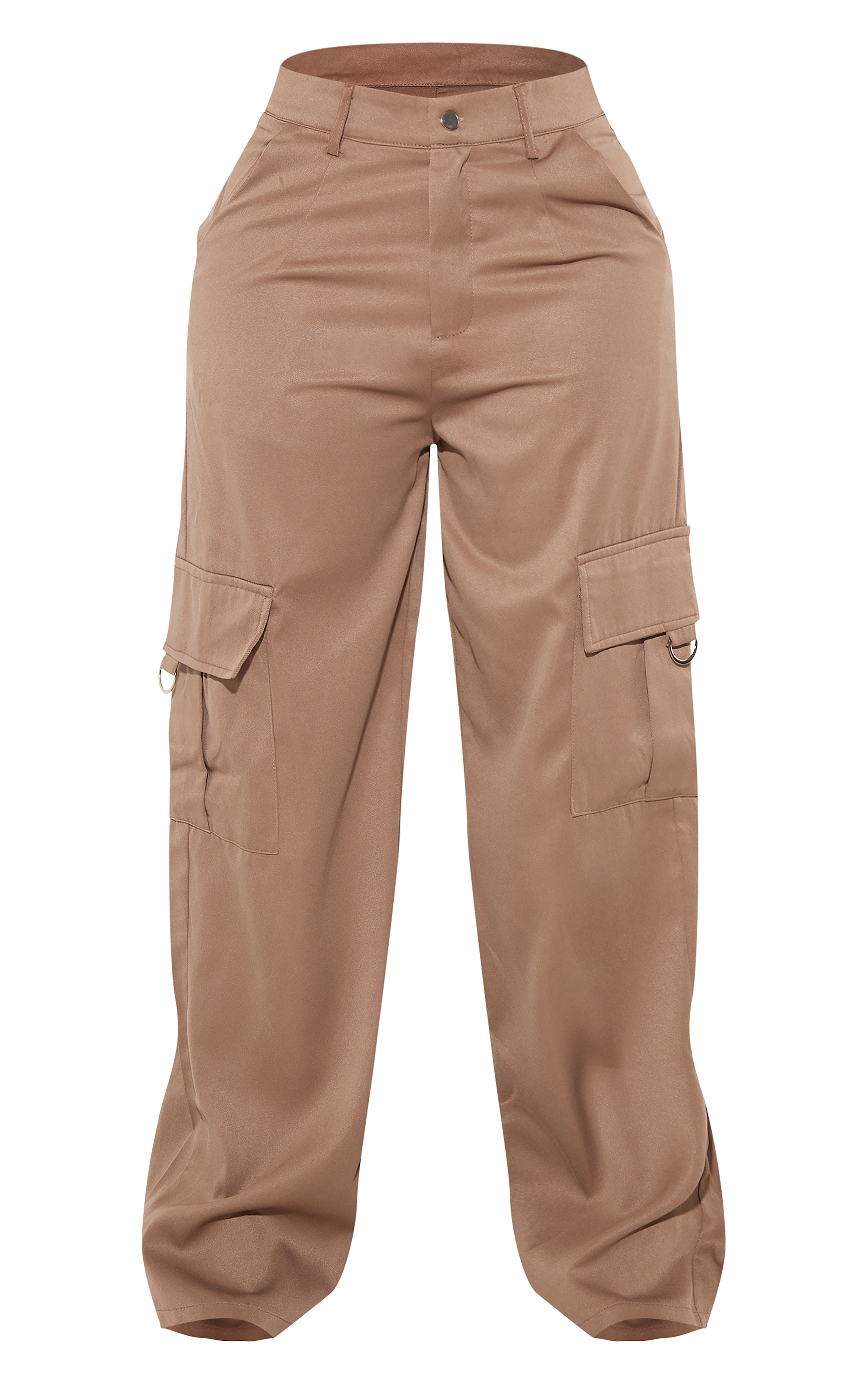 PRETTYLITTLETHING Shape Mocha Rose Buckle Detail Cargo Wide Leg Pants image 5