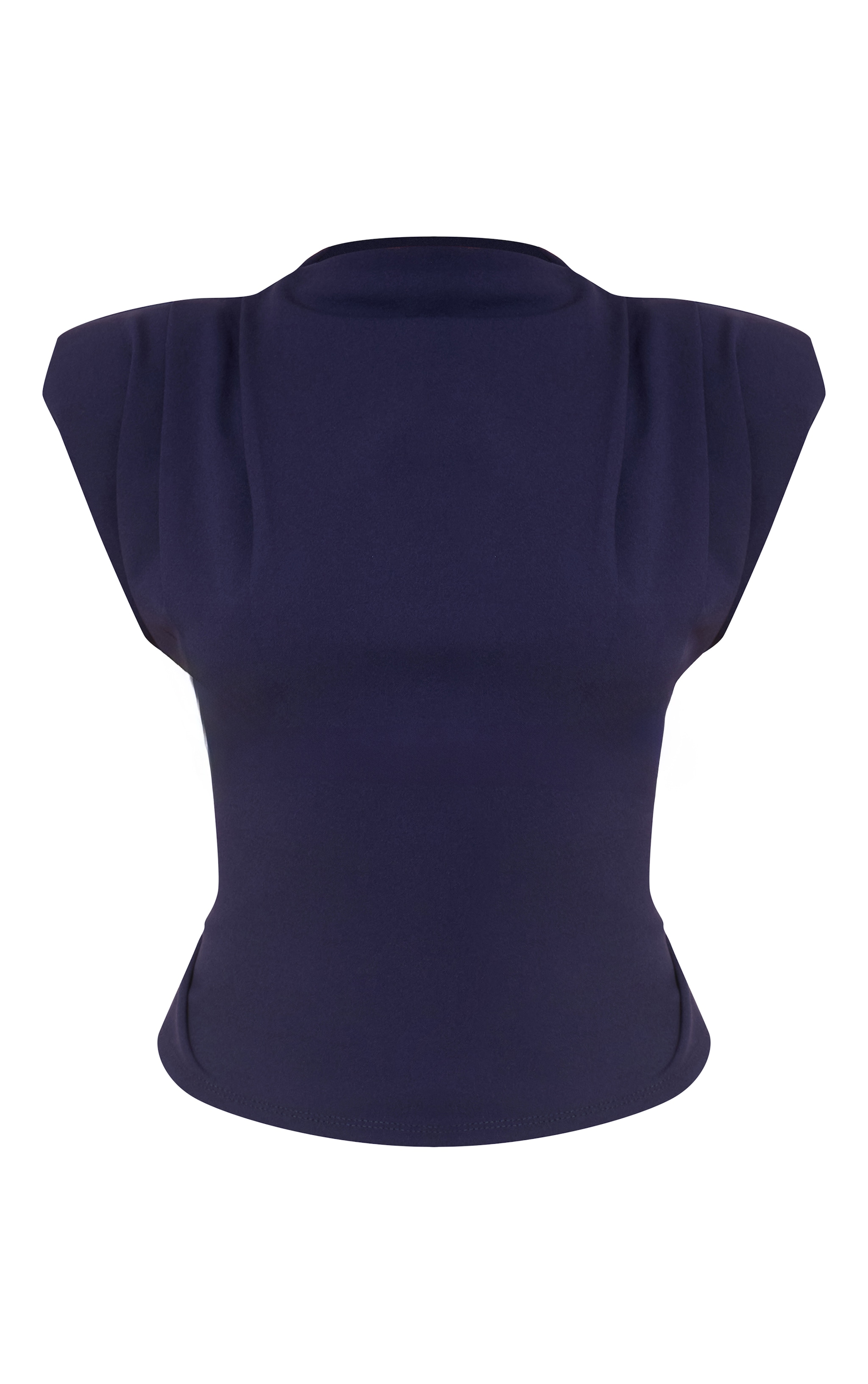 Navy Shoulder Pad Pleated Boat Neck Top image 5