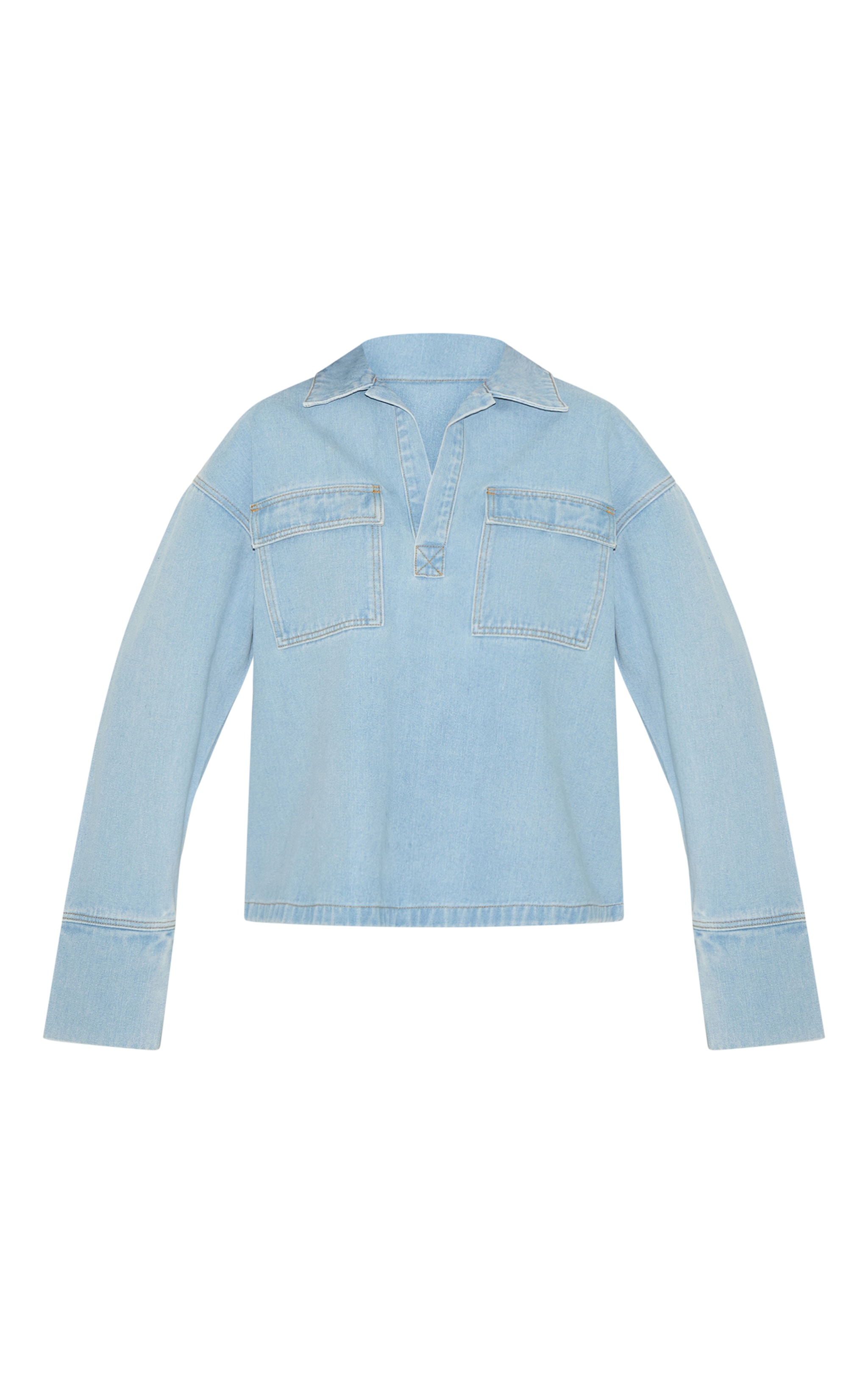 Chemise ample style rugby en jean bleu clair à manches longues image 5