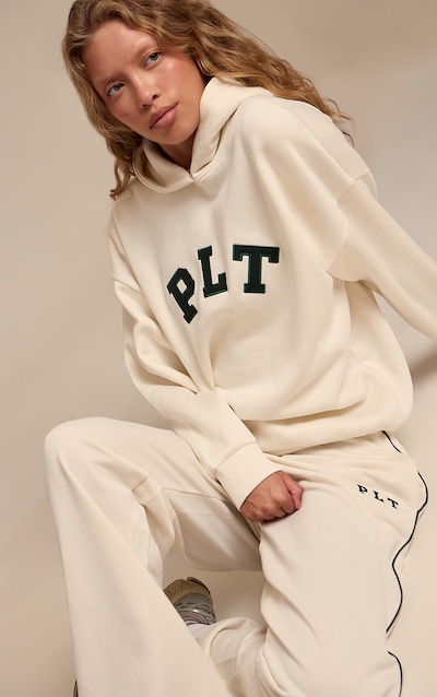 PRETTYLITTLETHING Cream Logo Oversized Hoodie