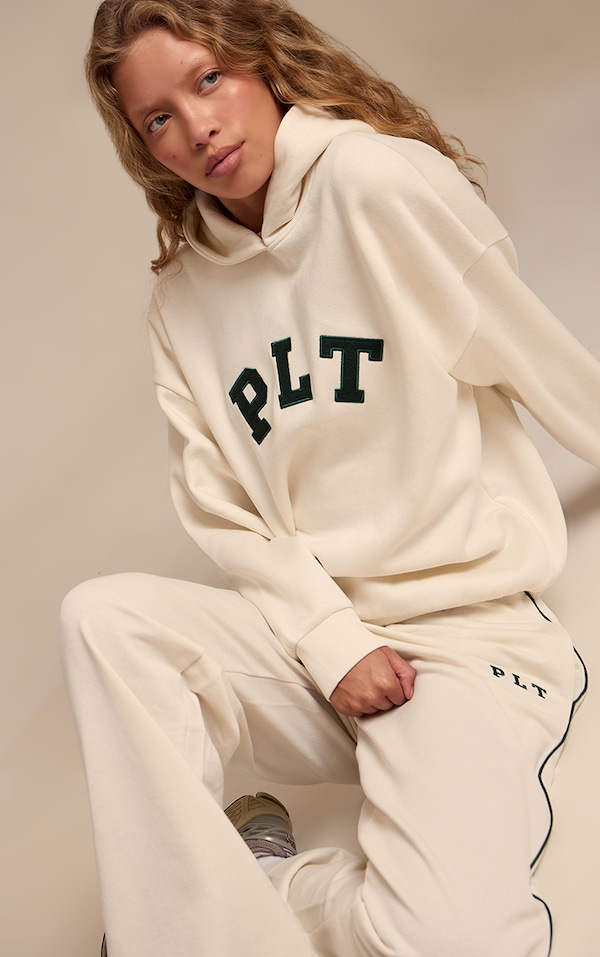 Hoodie oversize crème à logo "PLT"