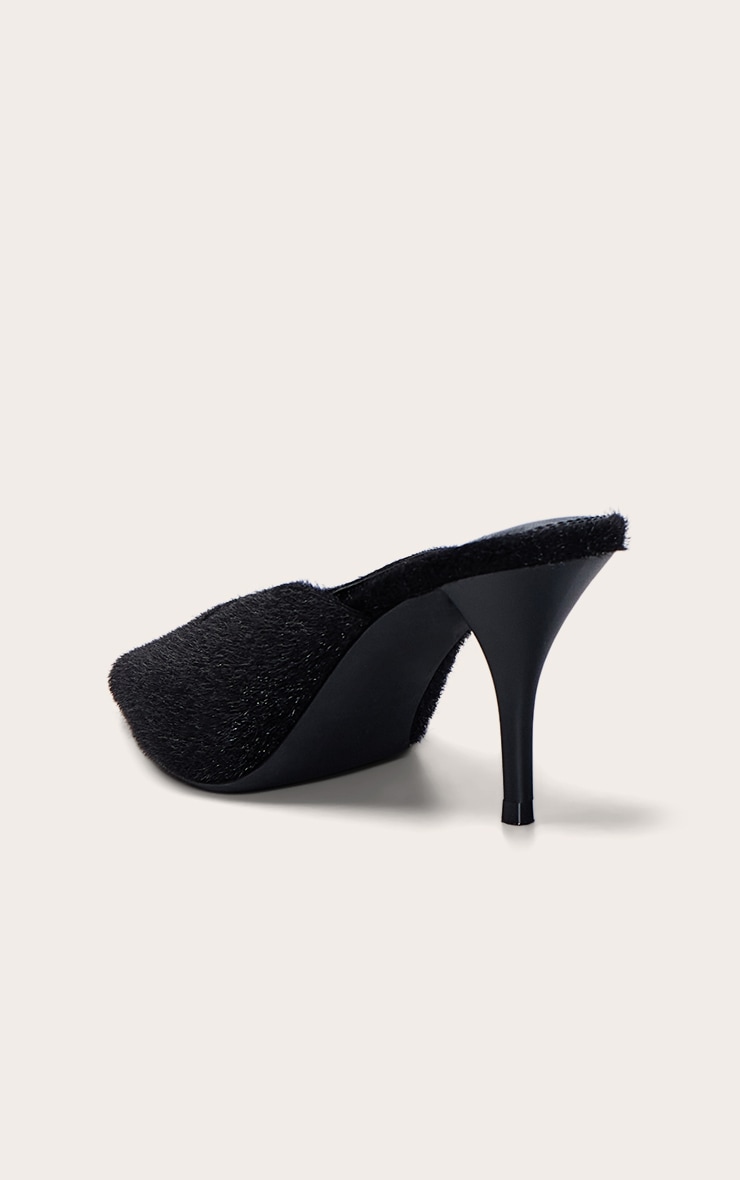 Black Pony Hair Squared Chiseled Toe Court Mules image 4