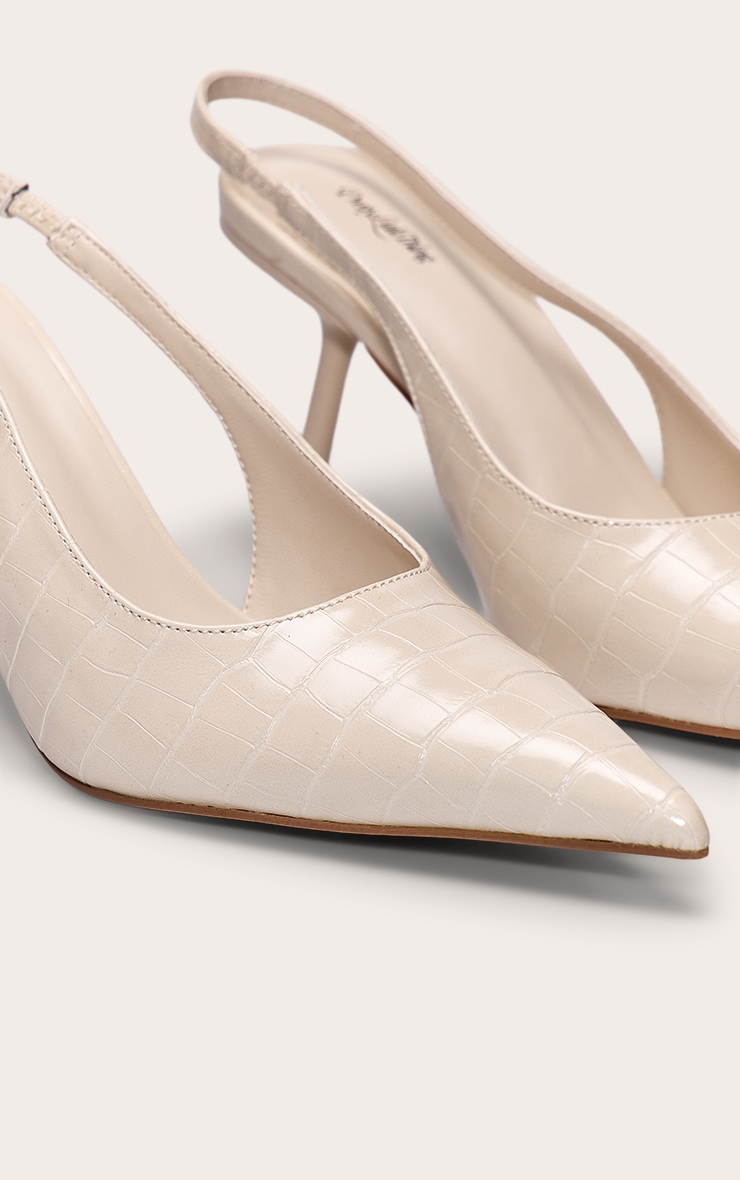 Cream Croc Patent Sling Back Court Heels image 5