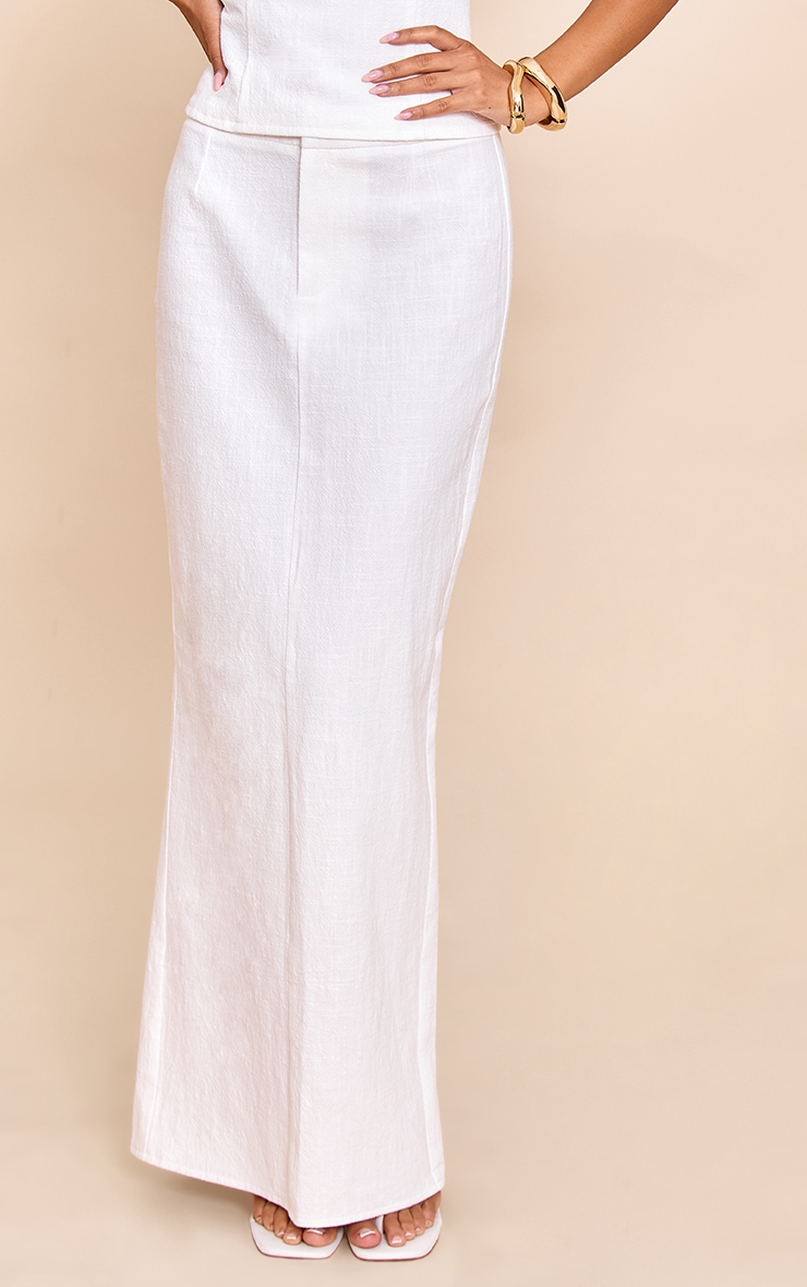 White Premium Linen A Line Maxi Skirt image 2