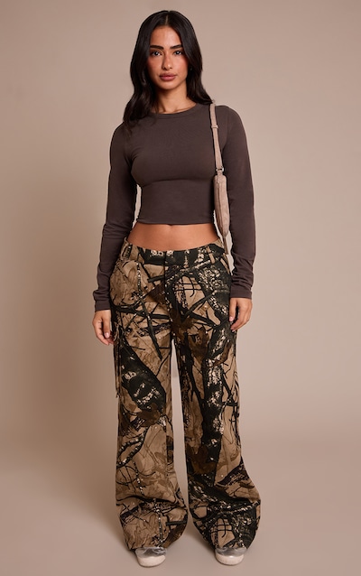 Petite Pantalon cargo large kaki imprimé camouflage abstrait