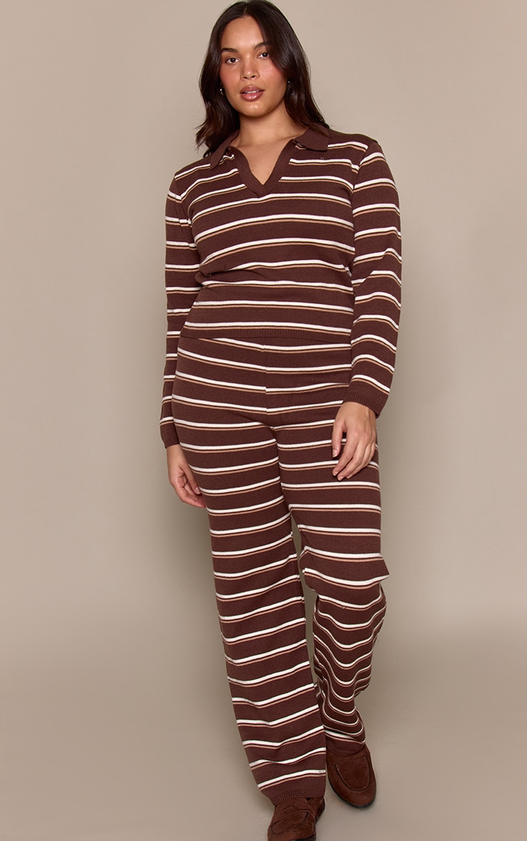 Plus Chocolate Striped Compact Knit Sweater image 3