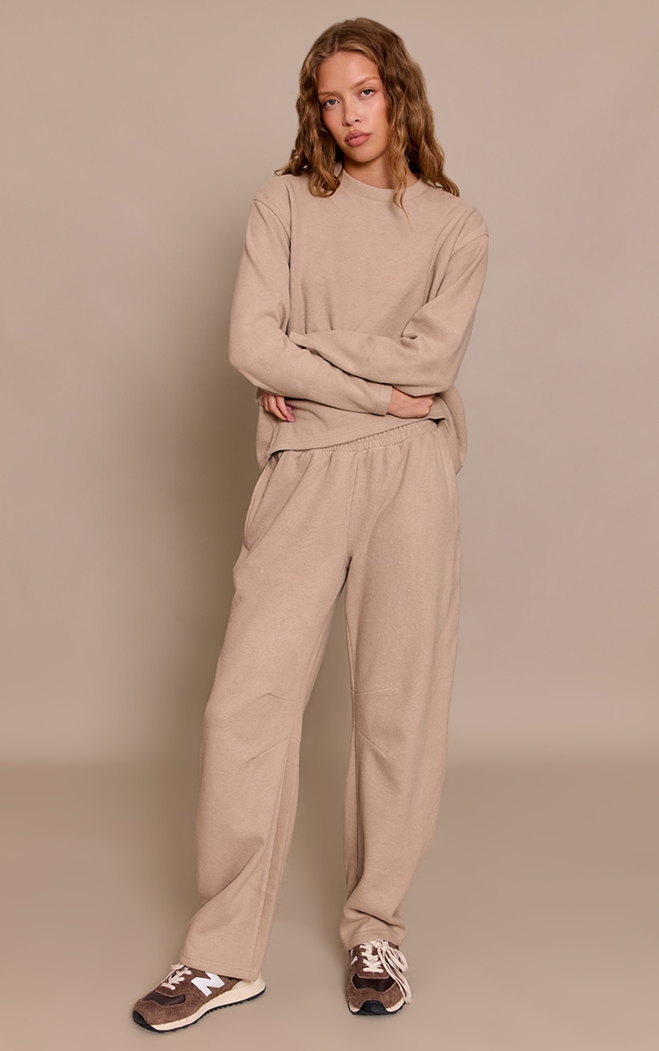 Taupe Brushed Rib Pintuck Straight Leg Pant
