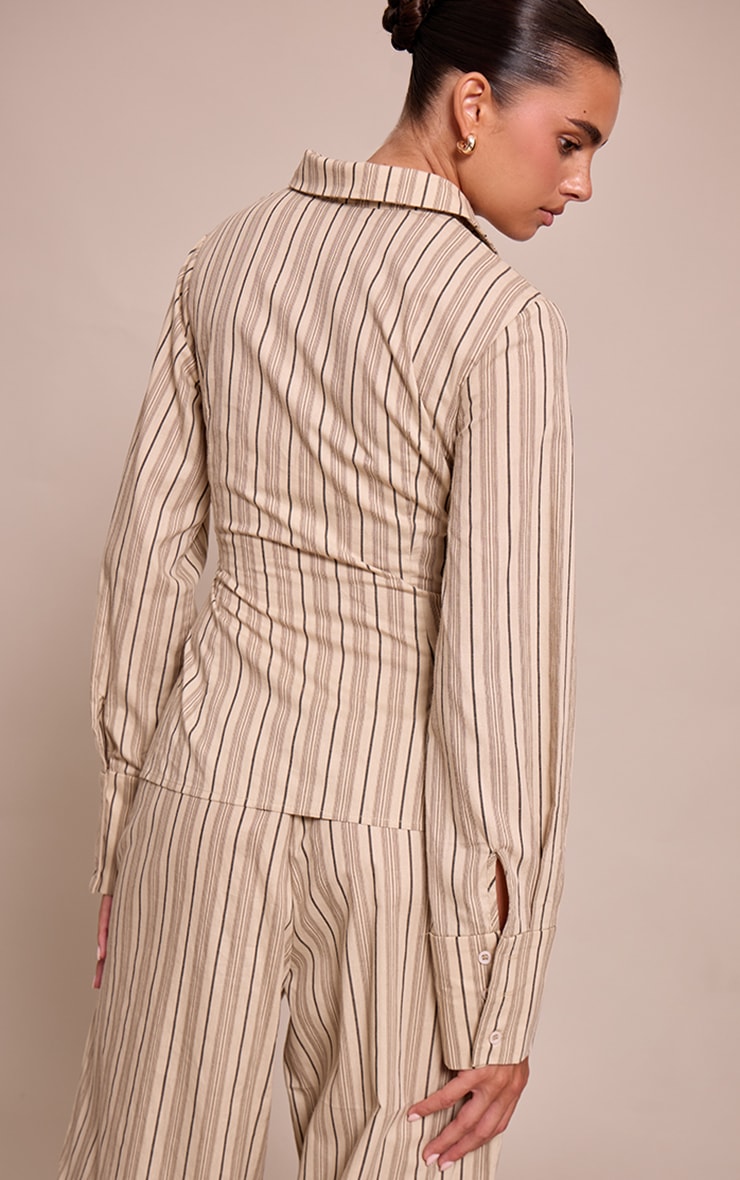 Stone Woven Pinstriped Asymmetrical Shirt image 2