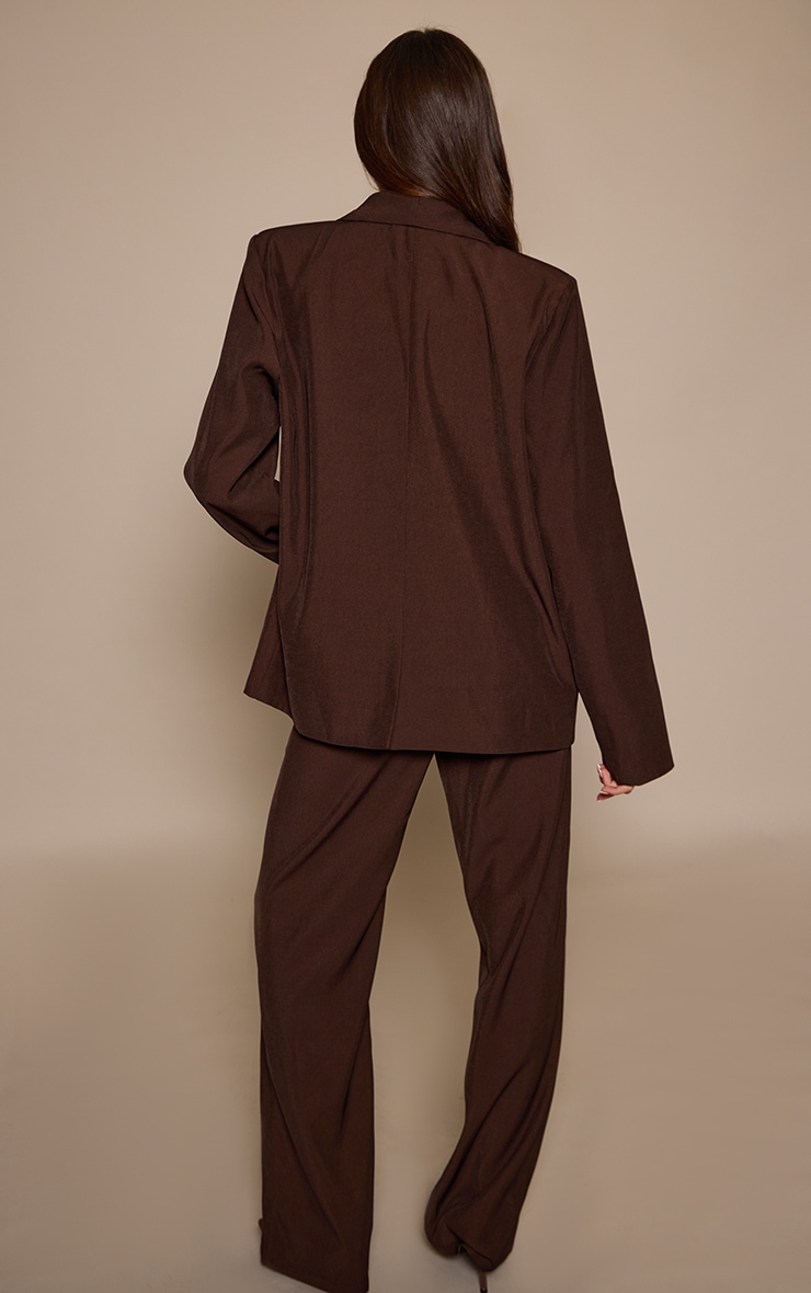 Dark Brown Tailored Straight Leg Trousers image 3