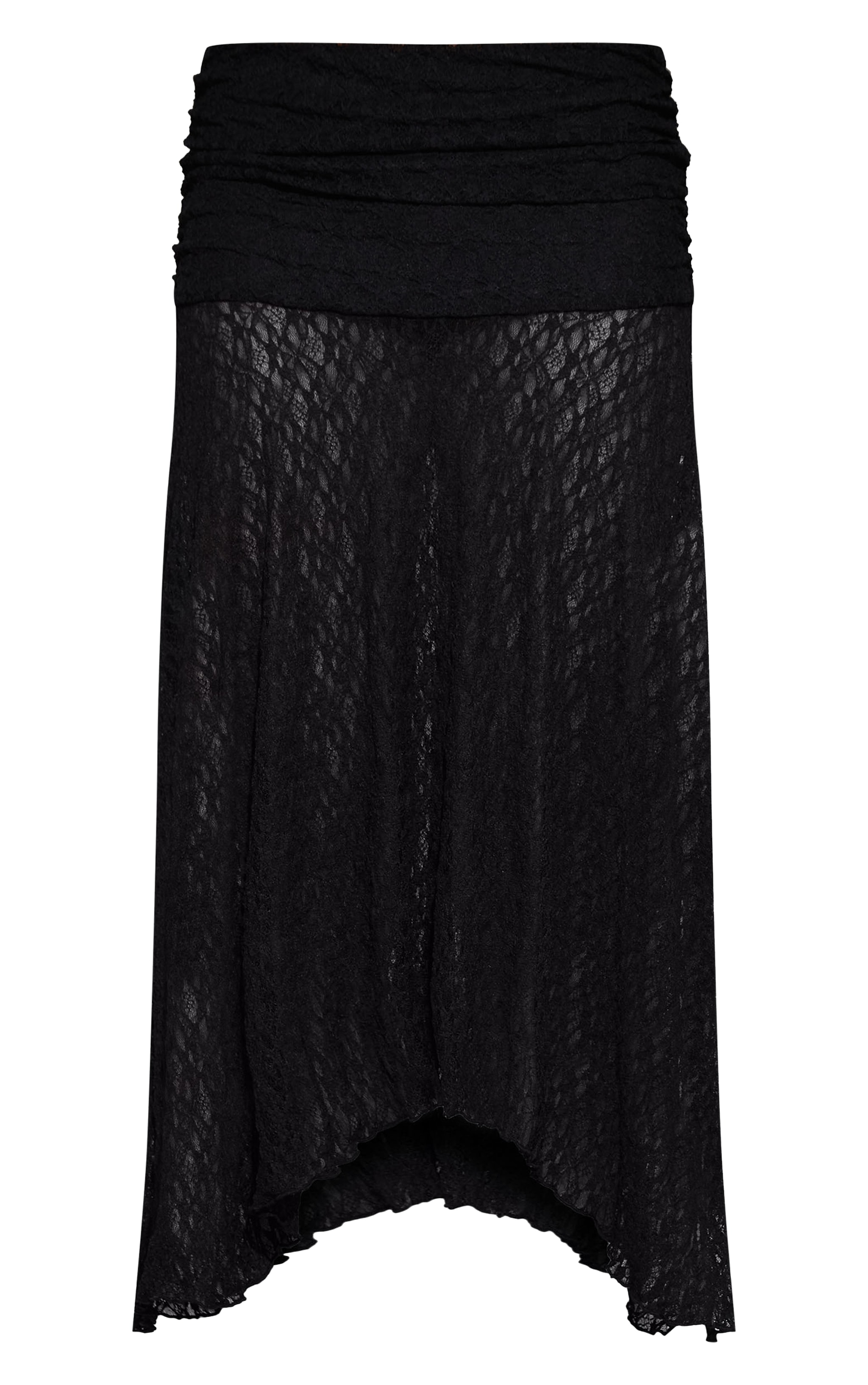 Black Textured Lace Fold Hanky Hem Midi Skirt  image 5