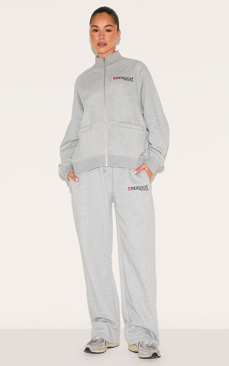 Ash Grey Embroidered Boxy Track Top image 3