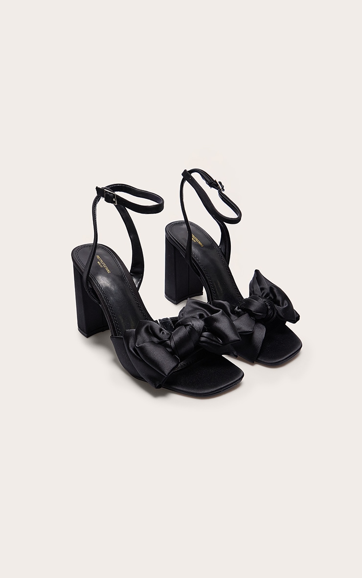 Wide Fit Black Satin Round Toe Bow Block Heeled Sandals image 2