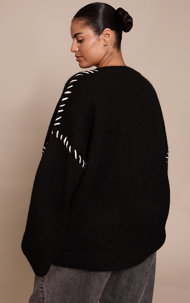 Plus Black Blanket Stitch Knit Jumper image 2