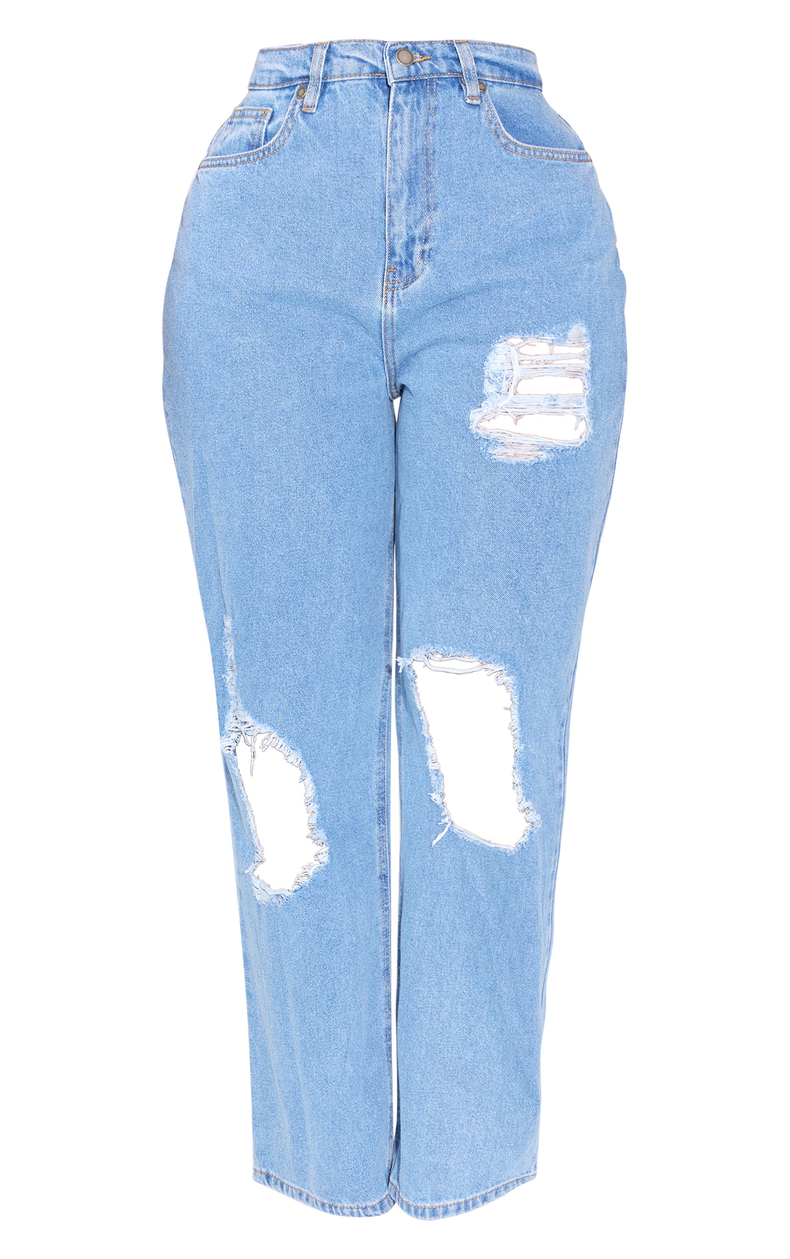 PRETTYLITTLETHING Shape Jean Évasé Délavé Bleu Clair Déchiré