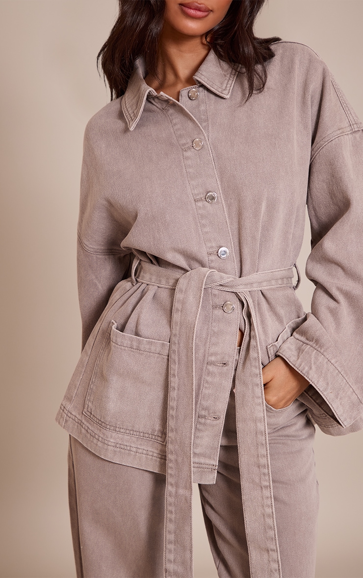 Petite Mushroom Tie Waist Utility Denim Jacket image 4