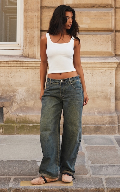 Jean style bouffant vintage à ourlets retroussés