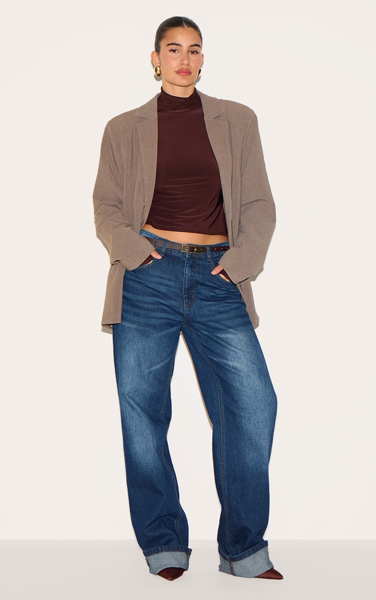 Chocolate Slinky High Neck Thumb Detail Long Sleeve Top image 3