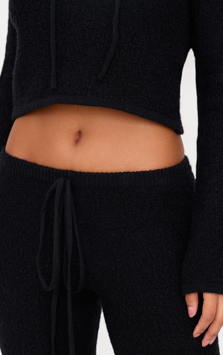 Black Bobble Knit Drawstring Waist Wide Leg Pants image 4