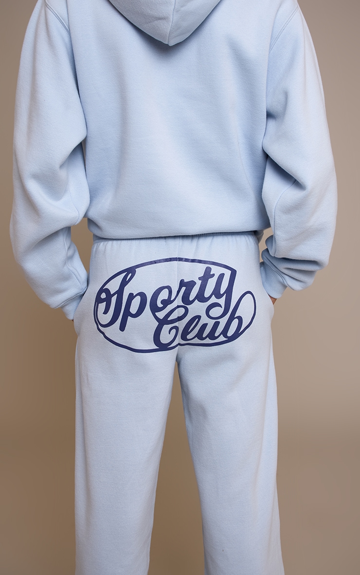 Light Blue Sports Club Cotton Fleece Straight Leg Sweatpants image 4
