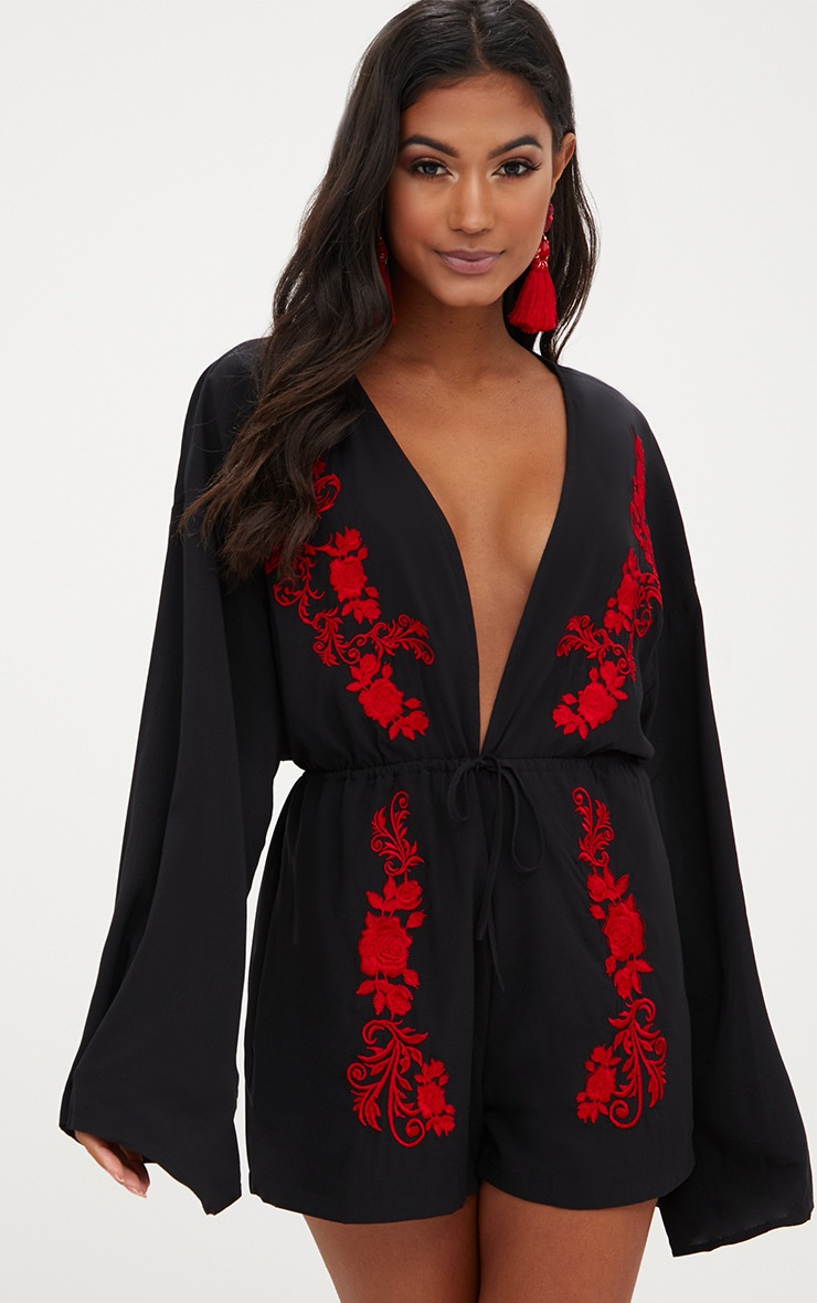 red and black playsuit
