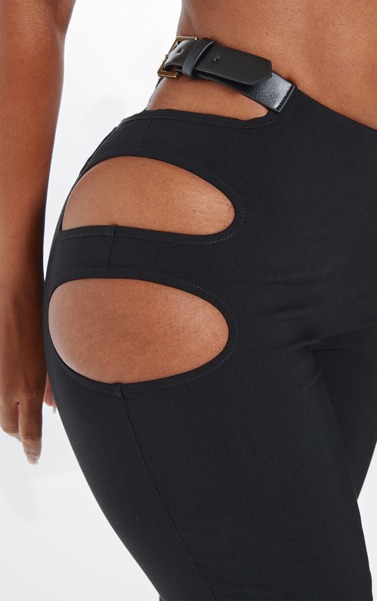 Shape Black Stretch Cut Out Waist Buckle Pants | Shape