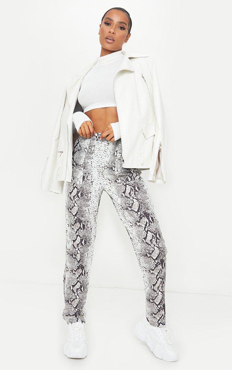 Grey Snake Print Woven Skinny Trousers