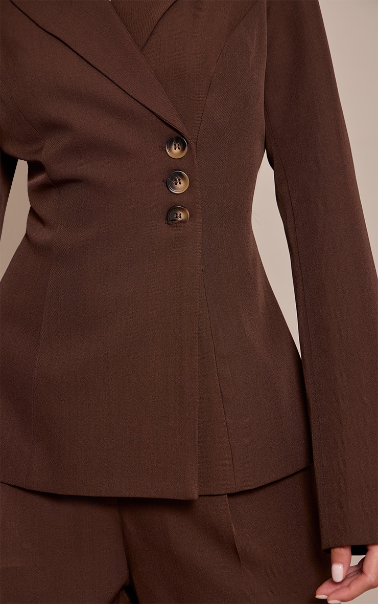 Blazer tissé marron chocolat à taille cintrée image 4