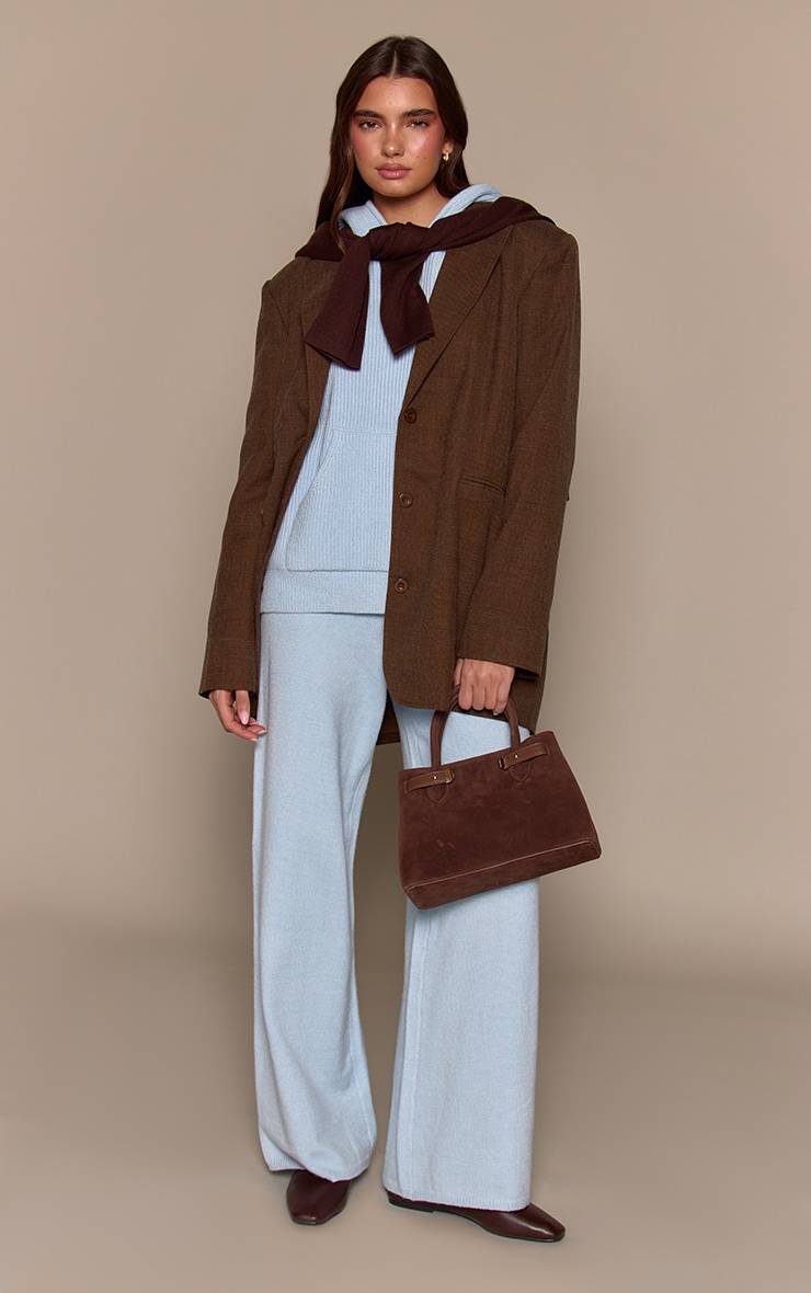 Baby Blue Knitted Slouchy Wide Leg Trousers  image 2