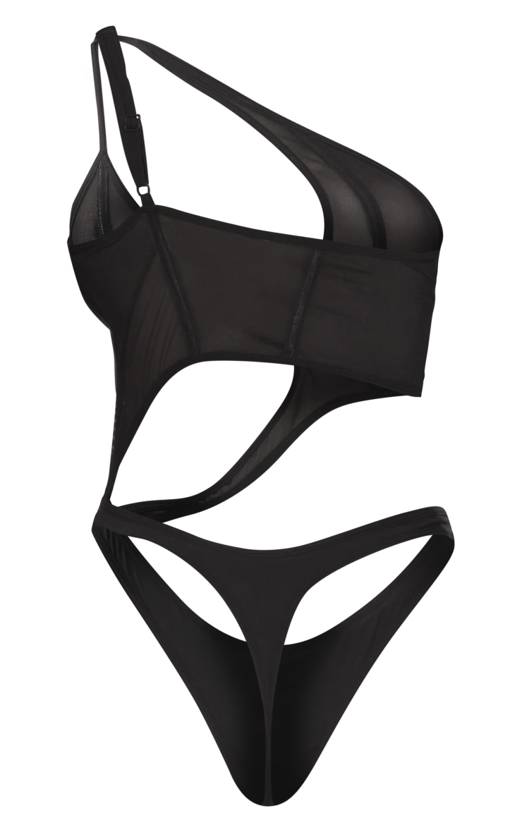 Black Cut Out Detail Mesh Panelling Bodysuit image 2