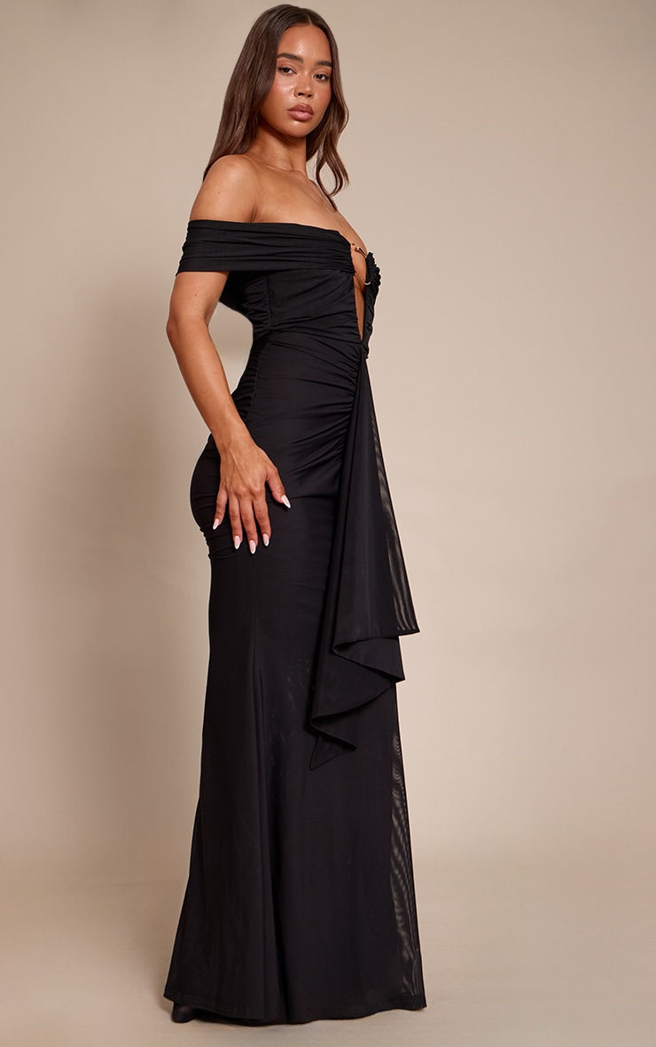 PLT Label Black Mesh Trim Detail Fishtail Maxi Dress image 3