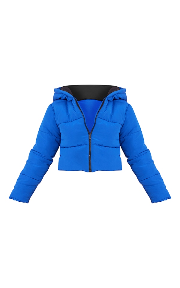 Blue Basic Hooded Cropped Puffer Outerwear PrettyLittleThing USA