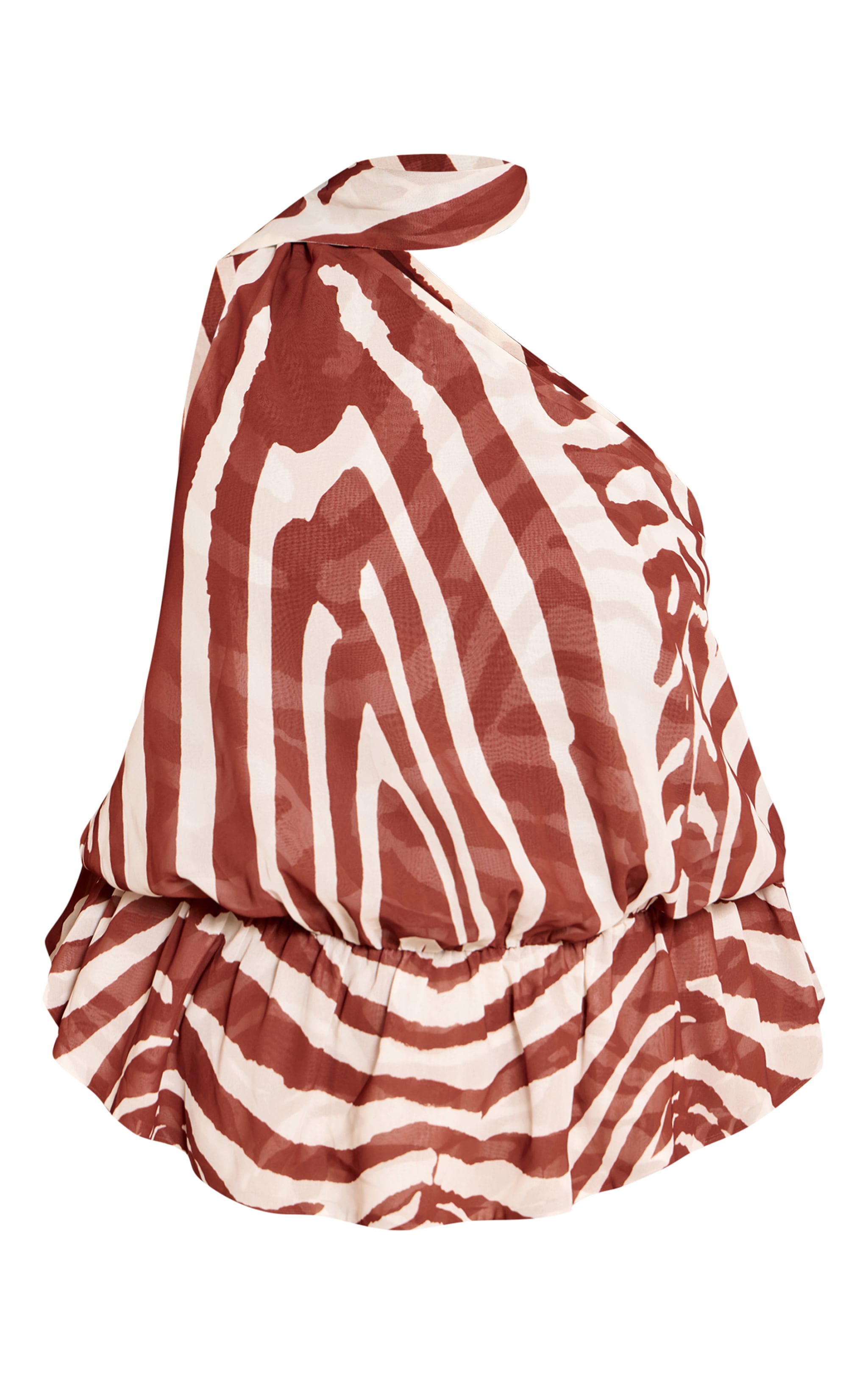 Plus Zebra Sheer One Shoulder Flowy Ruched Long Top image 5
