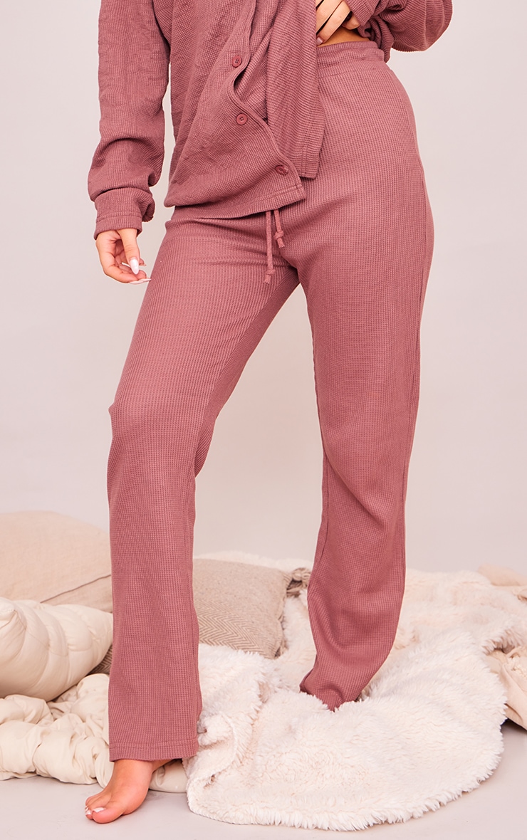 Mocha Waffle Wide Leg Pyjama Bottoms image 2