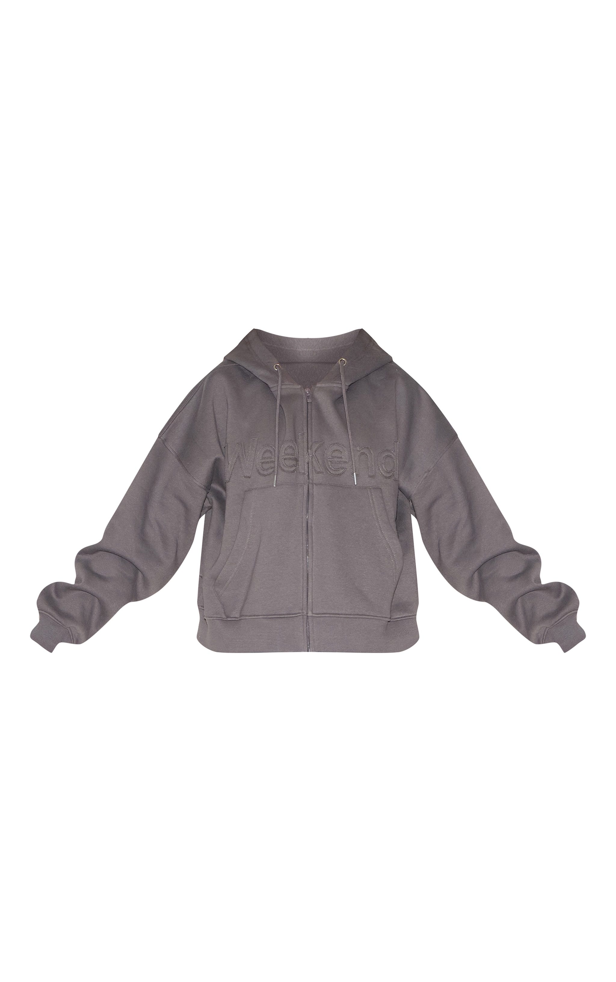 Charcoal Washed Weekend Applique Zip Up Hoodie image 5
