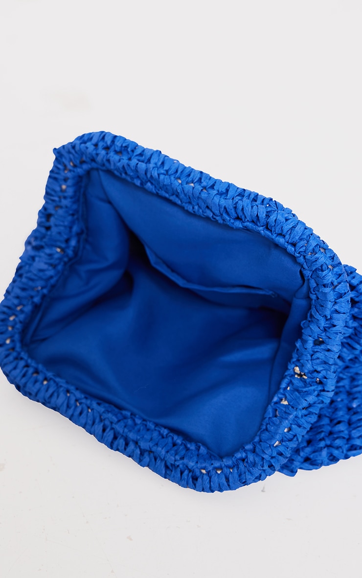 Blue Raffia Slouchy Clutch Bag image 4