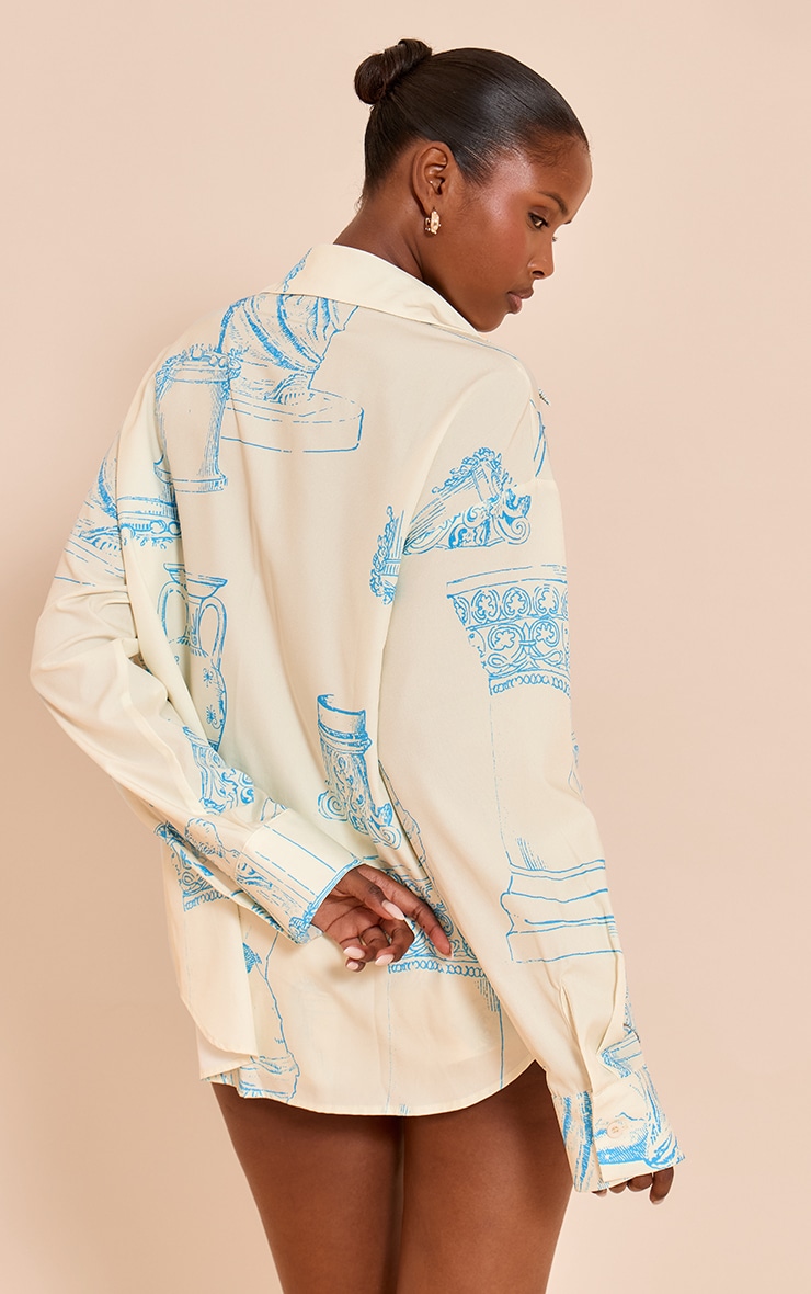  Butter Cream Abstract Print Woven Oversized Shirt image 2