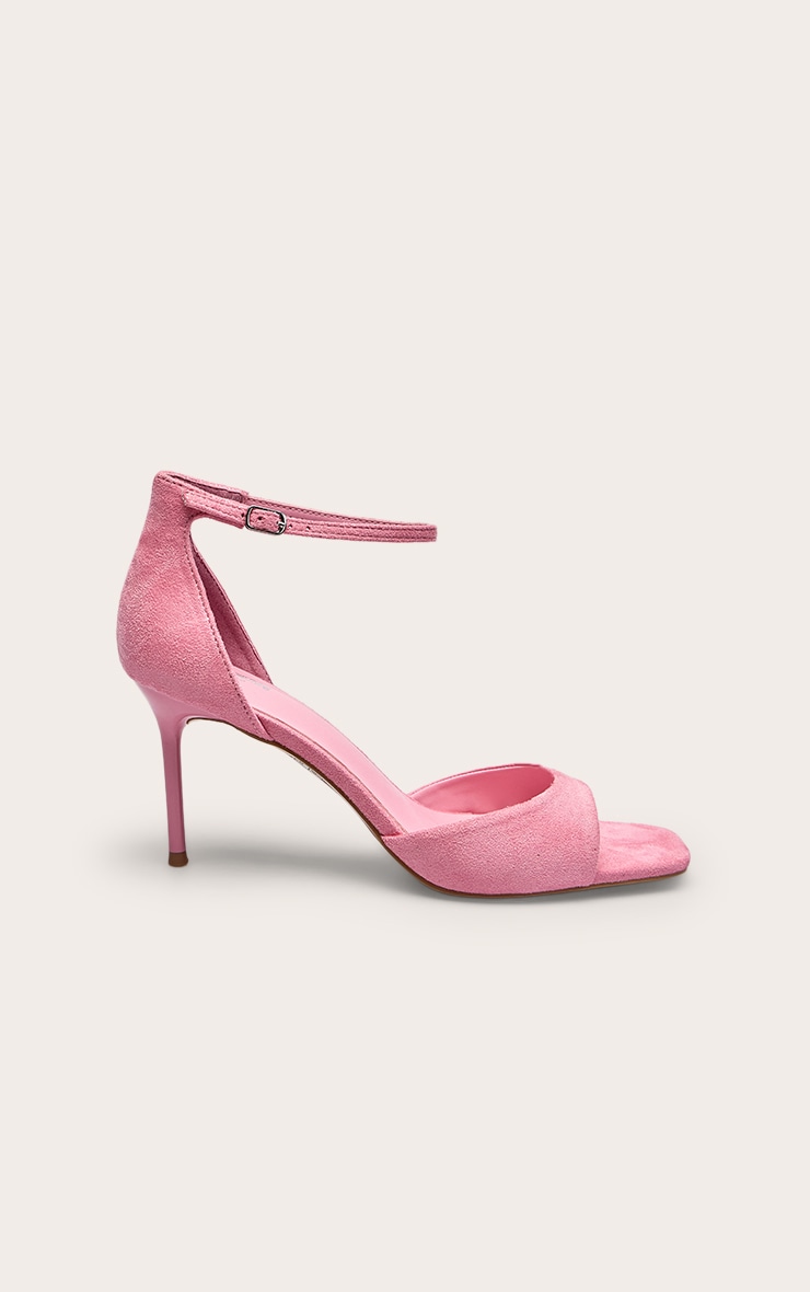 Pink Faux Suede Square Toe Barely There Heeled Sandals image 2